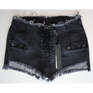 Ben Taverniti Unravel Project WMN Sz 28 Black Stonewash Denim Lace-Up Shorts